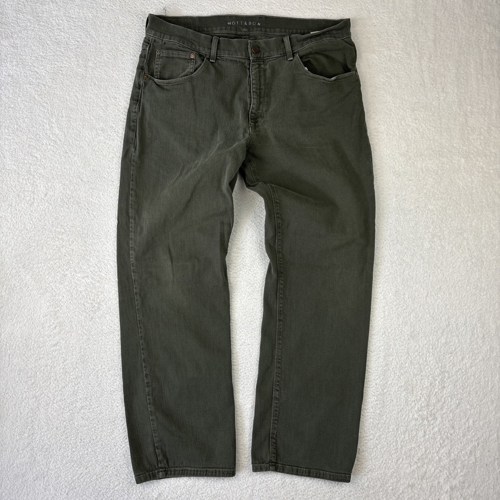 MOTT & BOW 'Straight Mercer Jeans' Mens Size 36/30 Green Stretch Denim Loose Fit